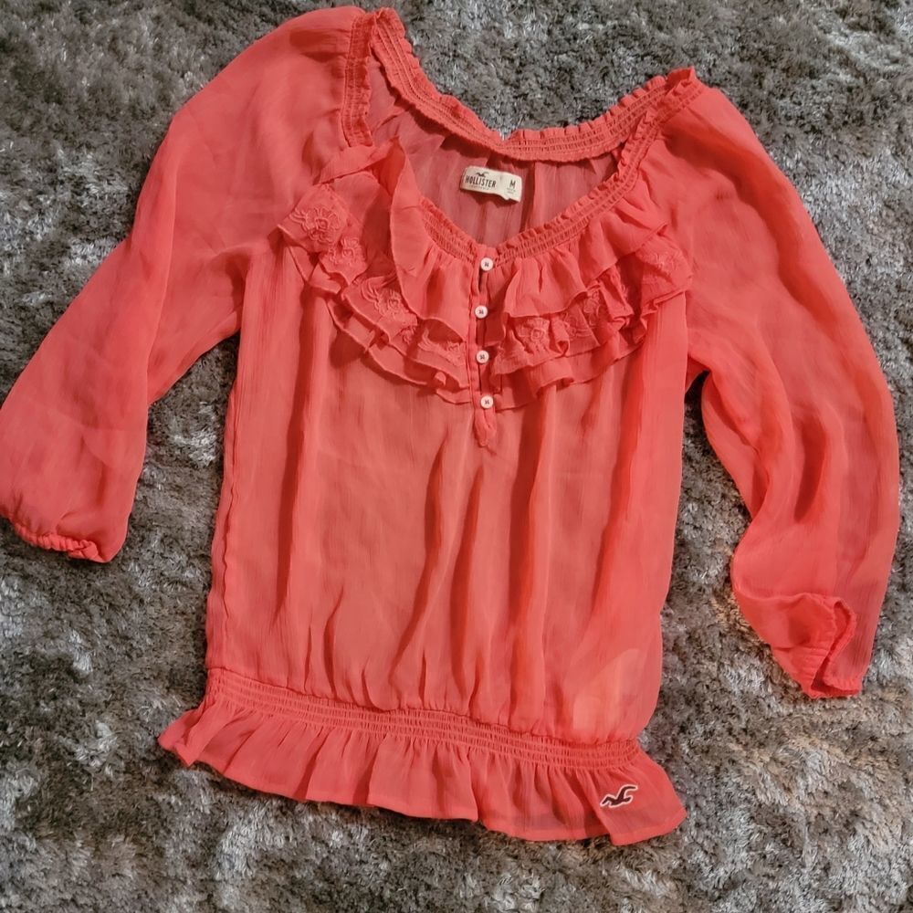 Hollister Ruffle Top Coral Size Medium